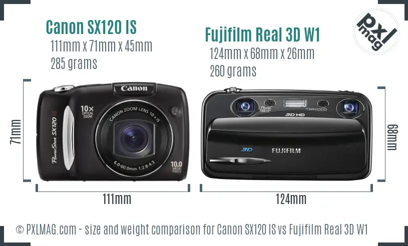Canon SX120 IS vs Fujifilm Real 3D W1 size comparison