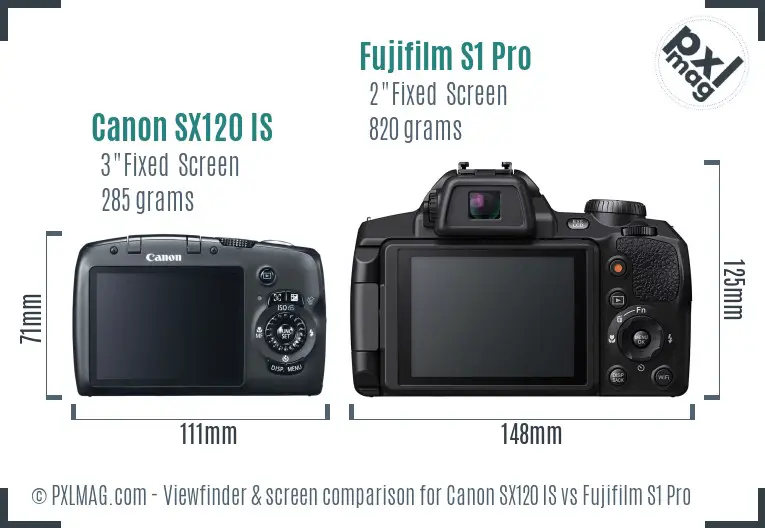 Canon SX120 IS vs Fujifilm S1 Pro Screen and Viewfinder comparison