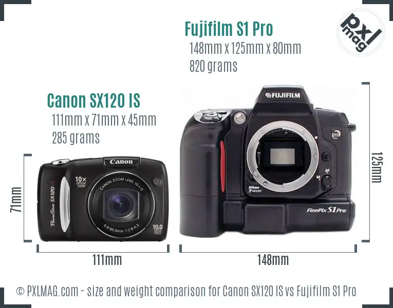 Canon SX120 IS vs Fujifilm S1 Pro size comparison