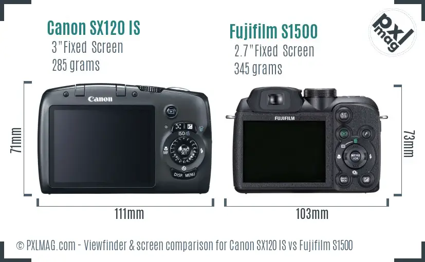 Canon SX120 IS vs Fujifilm S1500 Screen and Viewfinder comparison