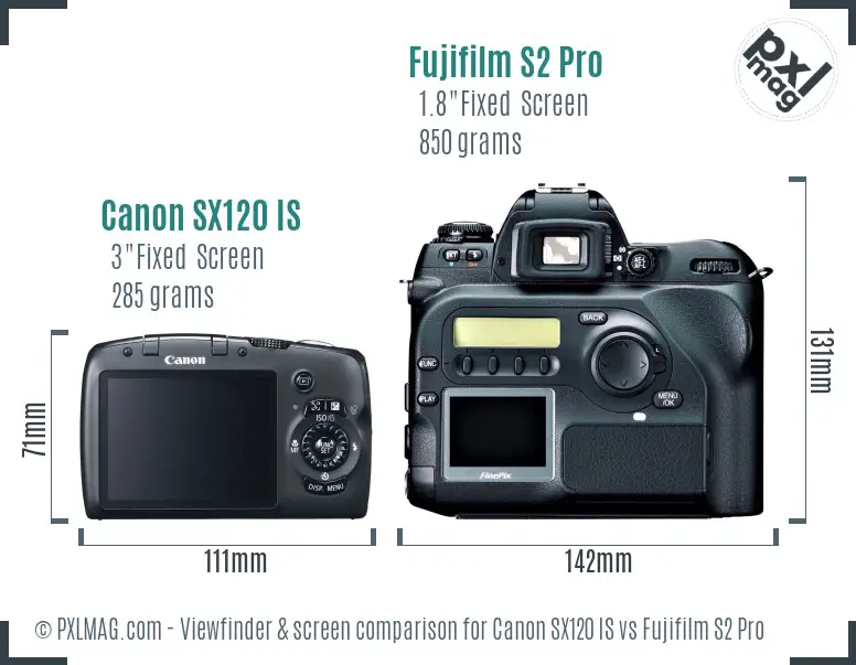 Canon SX120 IS vs Fujifilm S2 Pro Screen and Viewfinder comparison