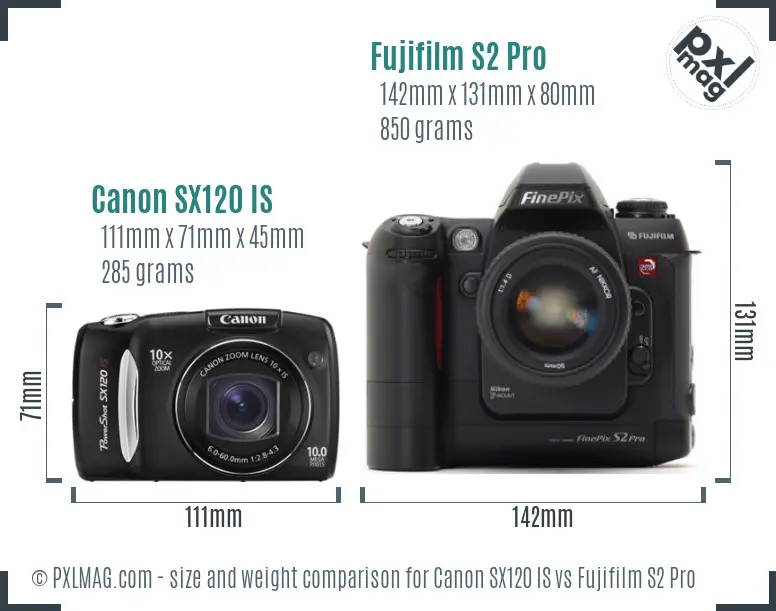 Canon SX120 IS vs Fujifilm S2 Pro size comparison