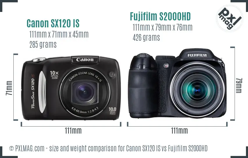 Canon SX120 IS vs Fujifilm S2000HD size comparison Canon SX120 IS vs Fujifilm S2000HD size comparison