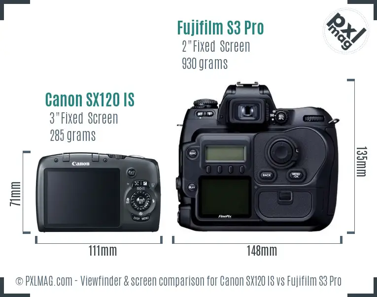 Canon SX120 IS vs Fujifilm S3 Pro Screen and Viewfinder comparison
