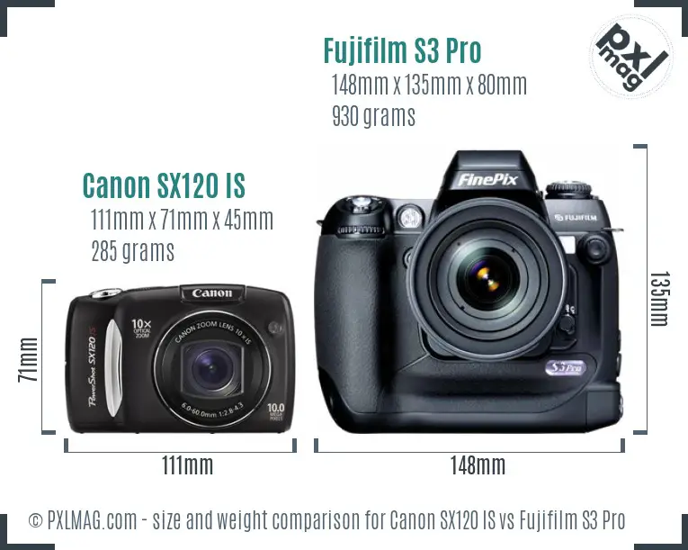 Canon SX120 IS vs Fujifilm S3 Pro size comparison
