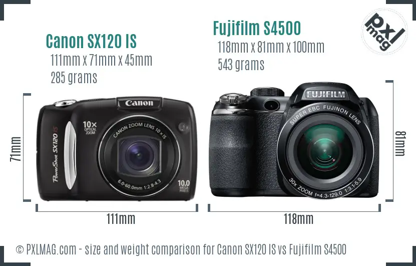 Canon SX120 IS vs Fujifilm S4500 size comparison Canon SX120 IS vs Fujifilm S4500 size comparison