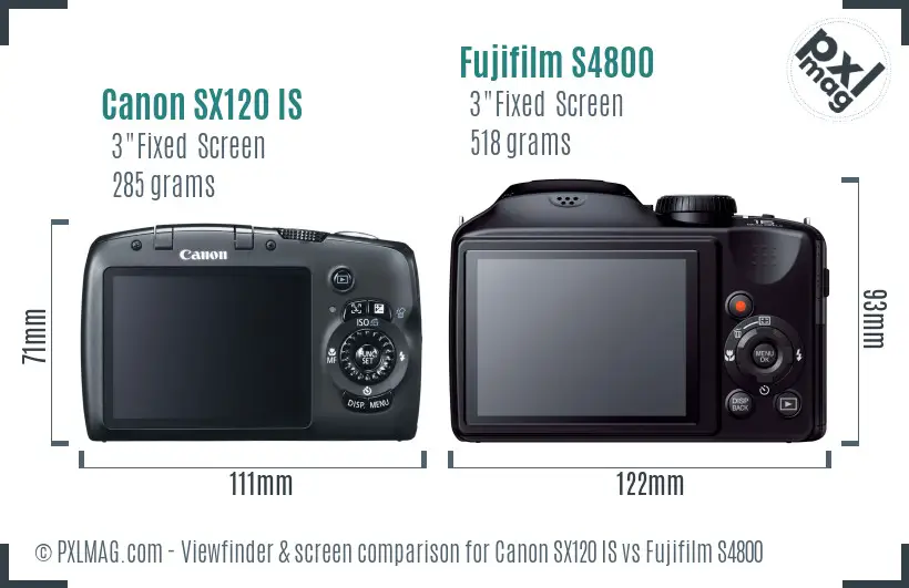 Canon SX120 IS vs Fujifilm S4800 Screen and Viewfinder comparison