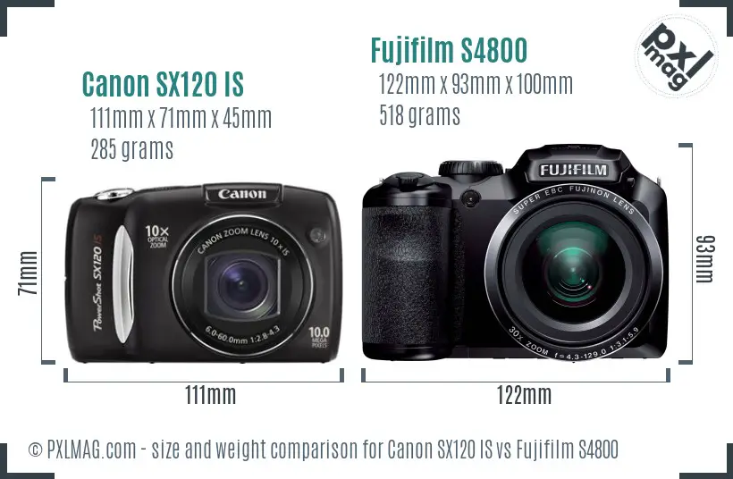 Canon SX120 IS vs Fujifilm S4800 size comparison