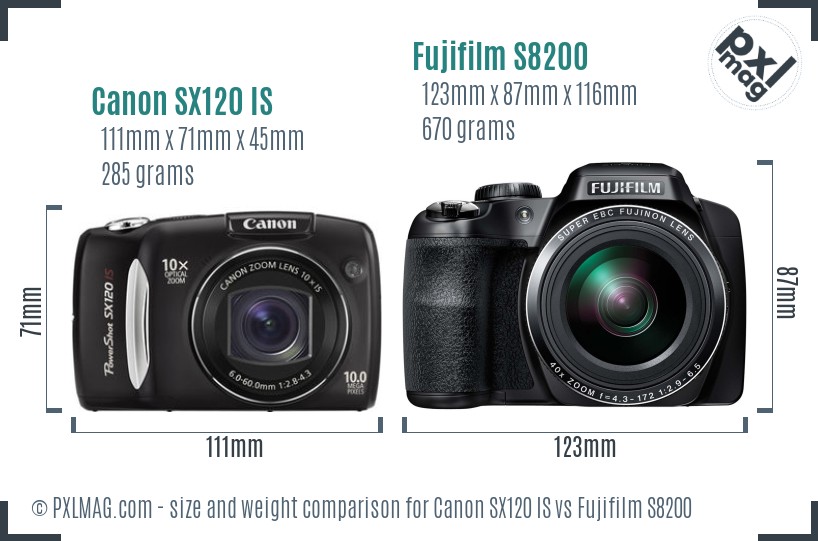 Canon SX120 IS vs Fujifilm S8200 size comparison