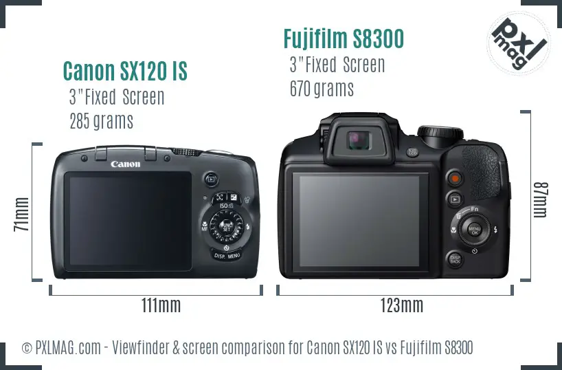 Canon SX120 IS vs Fujifilm S8300 Screen and Viewfinder comparison