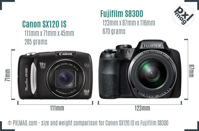 Canon SX120 IS vs Fujifilm S8300 size comparison