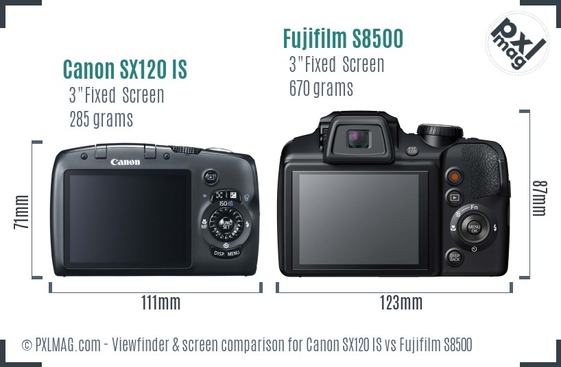 Canon SX120 IS vs Fujifilm S8500 Screen and Viewfinder comparison