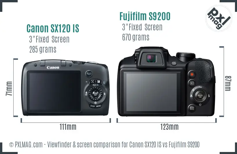 Canon SX120 IS vs Fujifilm S9200 Screen and Viewfinder comparison