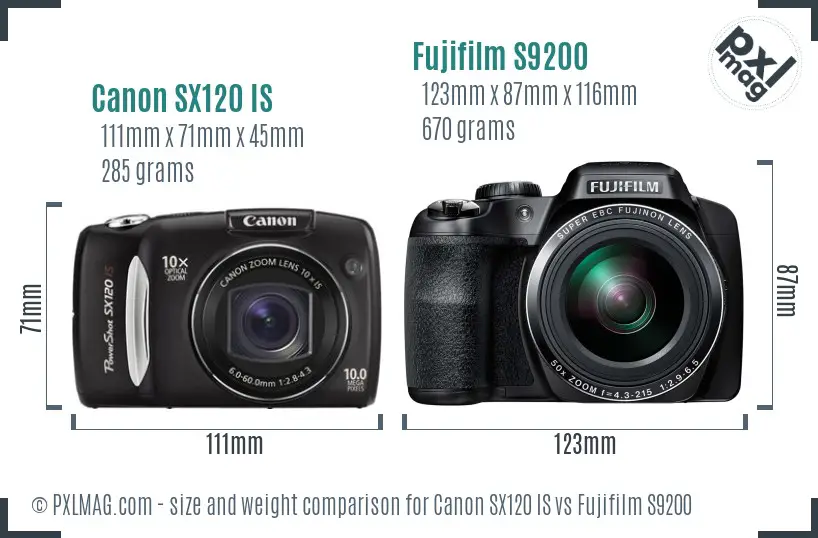 Canon SX120 IS vs Fujifilm S9200 size comparison