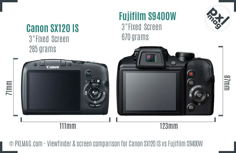 Canon SX120 IS vs Fujifilm S9400W Screen and Viewfinder comparison
