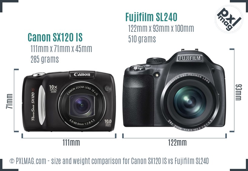 Canon SX120 IS vs Fujifilm SL240 size comparison Canon SX120 IS vs Fujifilm SL240 size comparison