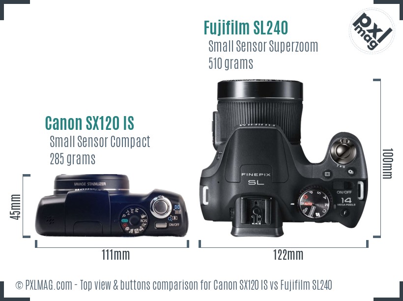 Canon SX120 IS vs Fujifilm SL240 top view buttons comparison