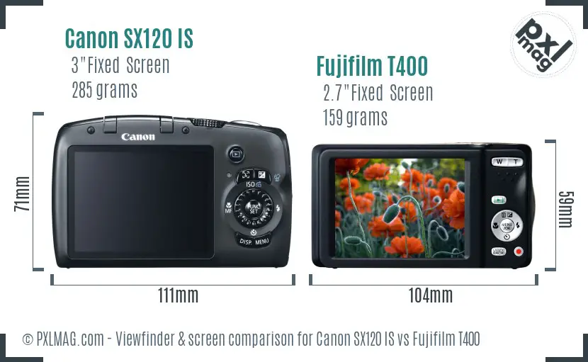 Canon SX120 IS vs Fujifilm T400 Screen and Viewfinder comparison