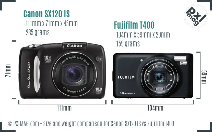 Canon SX120 IS vs Fujifilm T400 size comparison