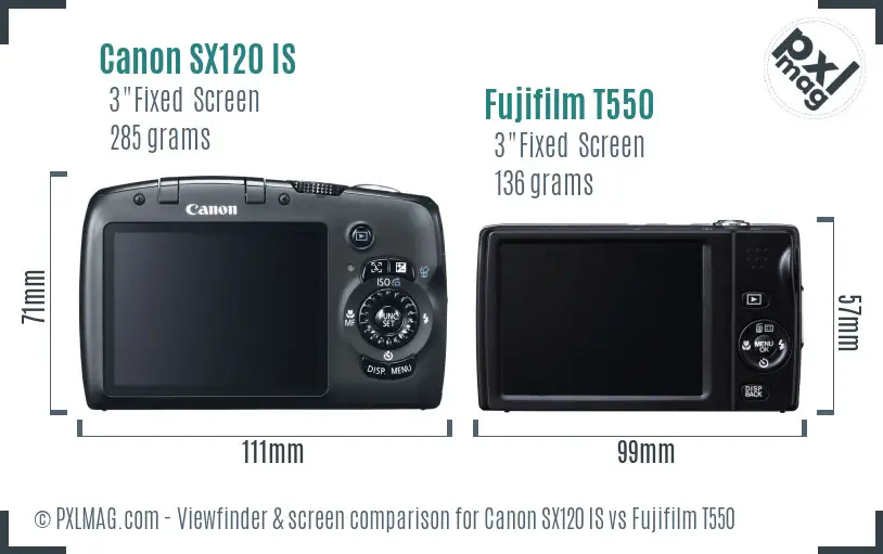 Canon SX120 IS vs Fujifilm T550 Screen and Viewfinder comparison