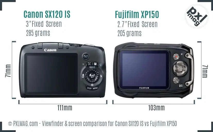 Canon SX120 IS vs Fujifilm XP150 Screen and Viewfinder comparison Canon SX120 IS vs Fujifilm XP150 Screen and Viewfinder comparison