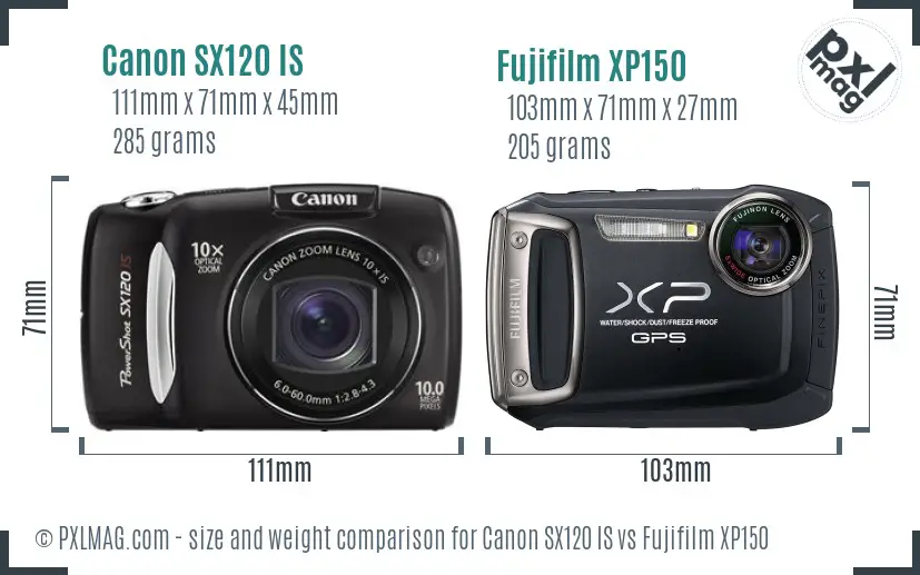 Canon SX120 IS vs Fujifilm XP150 size comparison Canon SX120 IS vs Fujifilm XP150 size comparison