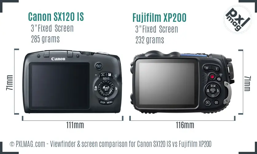 Canon SX120 IS vs Fujifilm XP200 Screen and Viewfinder comparison Canon SX120 IS vs Fujifilm XP200 Screen and Viewfinder comparison