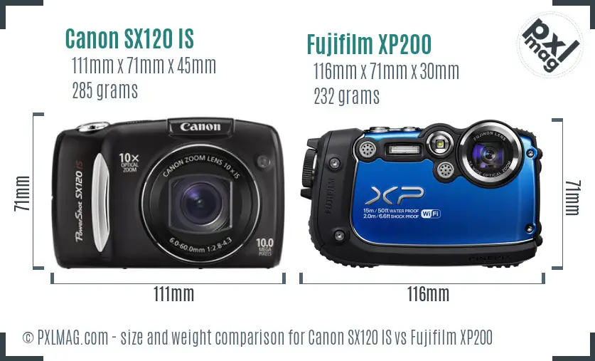 Canon SX120 IS vs Fujifilm XP200 size comparison Canon SX120 IS vs Fujifilm XP200 size comparison
