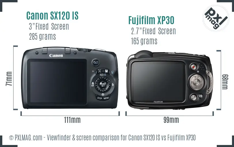 Canon SX120 IS vs Fujifilm XP30 Screen and Viewfinder comparison