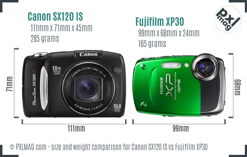 Canon SX120 IS vs Fujifilm XP30 size comparison