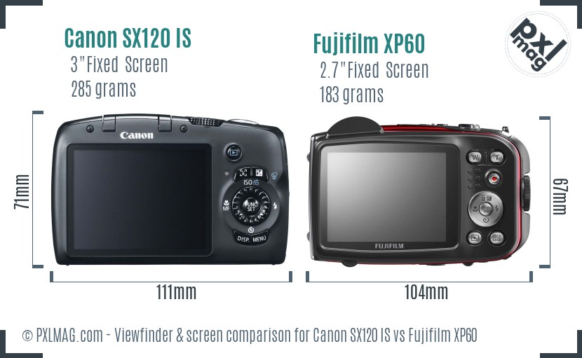 Canon SX120 IS vs Fujifilm XP60 Screen and Viewfinder comparison