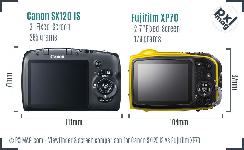 Canon SX120 IS vs Fujifilm XP70 Screen and Viewfinder comparison