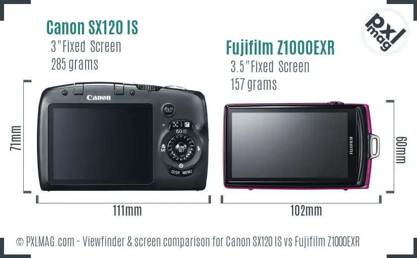 Canon SX120 IS vs Fujifilm Z1000EXR Screen and Viewfinder comparison Canon SX120 IS vs Fujifilm Z1000EXR Screen and Viewfinder comparison