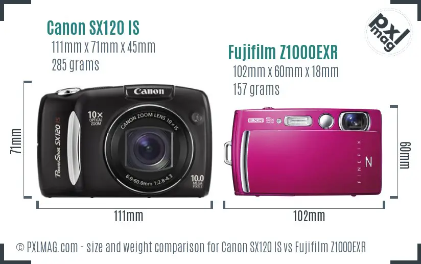 Canon SX120 IS vs Fujifilm Z1000EXR size comparison Canon SX120 IS vs Fujifilm Z1000EXR size comparison