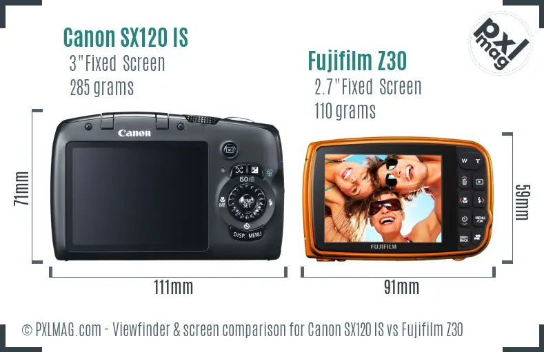 Canon SX120 IS vs Fujifilm Z30 Screen and Viewfinder comparison Canon SX120 IS vs Fujifilm Z30 Screen and Viewfinder comparison
