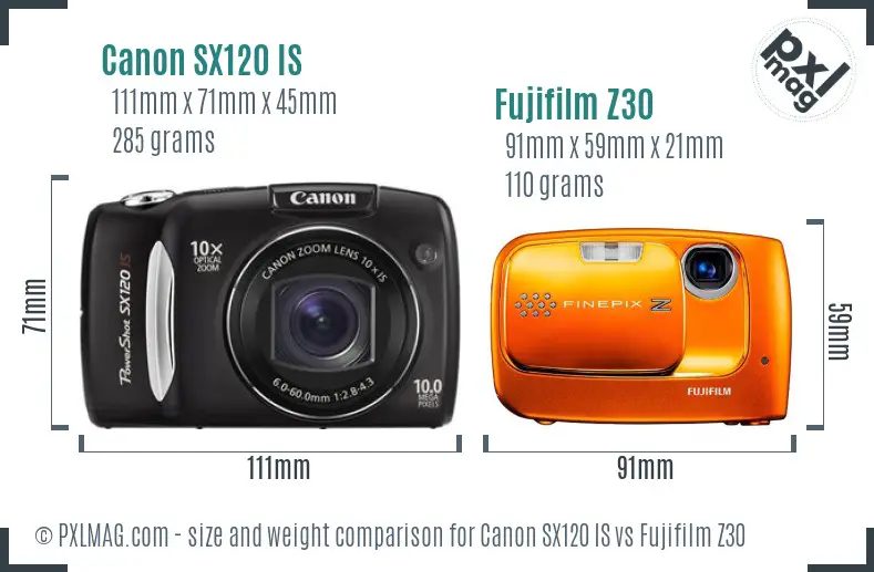Canon SX120 IS vs Fujifilm Z30 size comparison Canon SX120 IS vs Fujifilm Z30 size comparison