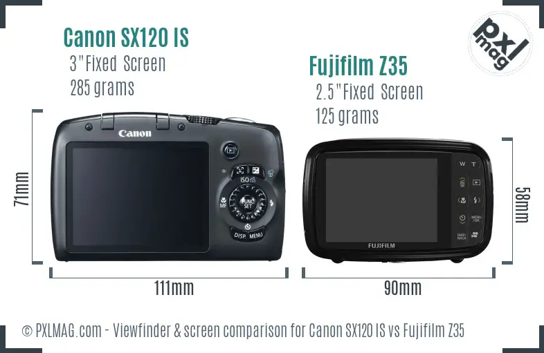 Canon SX120 IS vs Fujifilm Z35 Screen and Viewfinder comparison