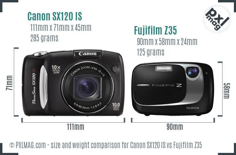 Canon SX120 IS vs Fujifilm Z35 size comparison