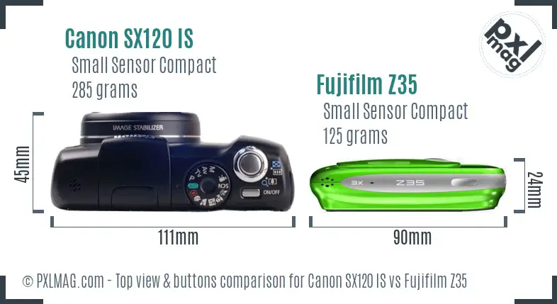 Canon SX120 IS vs Fujifilm Z35 top view buttons comparison