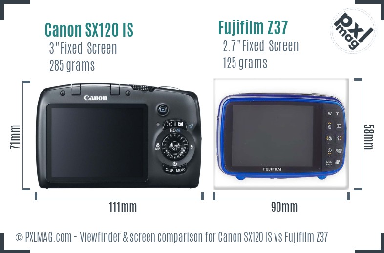 Canon SX120 IS vs Fujifilm Z37 Screen and Viewfinder comparison