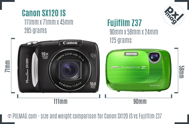 Canon SX120 IS vs Fujifilm Z37 size comparison Canon SX120 IS vs Fujifilm Z37 size comparison