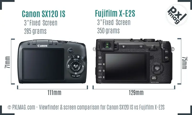 Canon SX120 IS vs Fujifilm X-E2S Screen and Viewfinder comparison