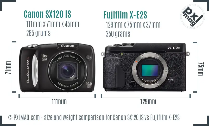 Canon SX120 IS vs Fujifilm X-E2S size comparison