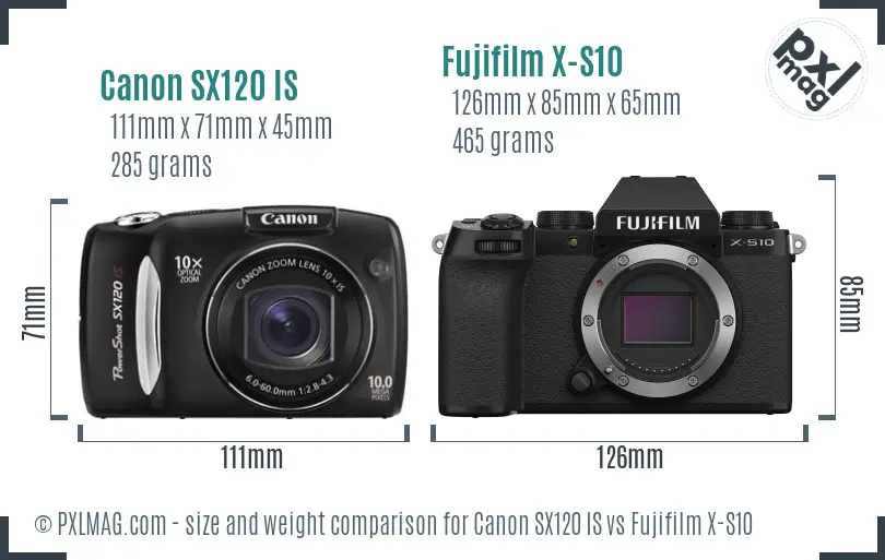 Canon SX120 IS vs Fujifilm X-S10 size comparison Canon SX120 IS vs Fujifilm X-S10 size comparison