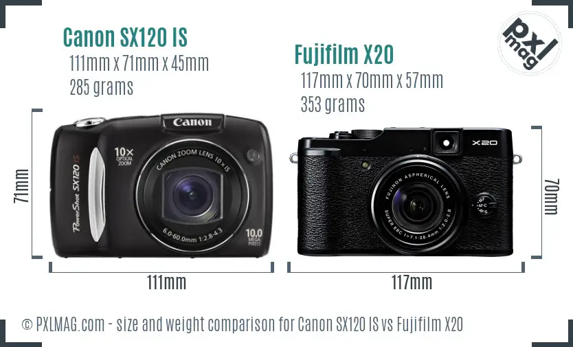 Canon SX120 IS vs Fujifilm X20 size comparison