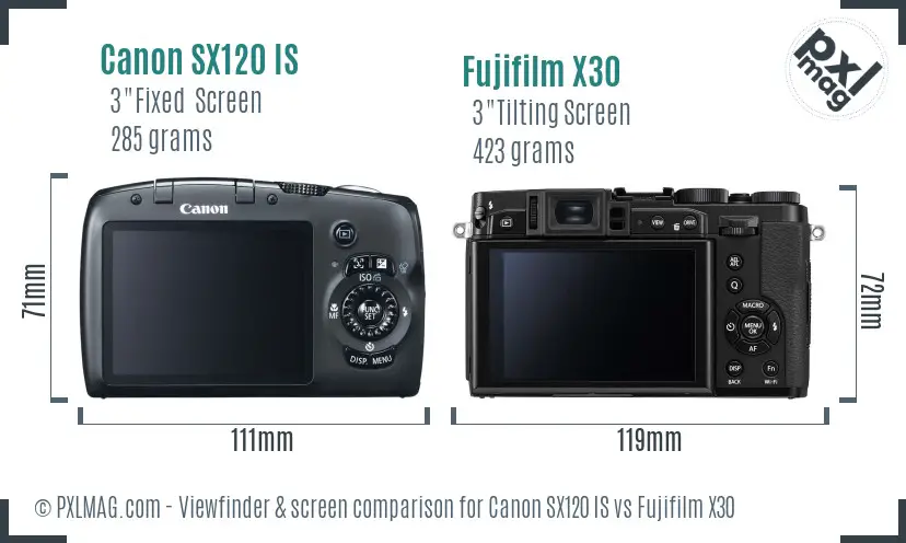 Canon SX120 IS vs Fujifilm X30 Screen and Viewfinder comparison