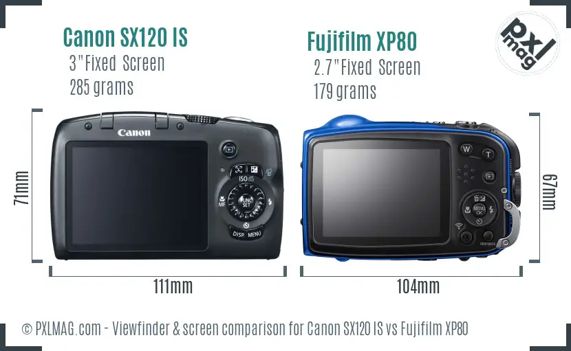 Canon SX120 IS vs Fujifilm XP80 Screen and Viewfinder comparison