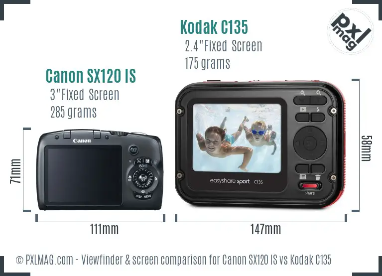 Canon SX120 IS vs Kodak C135 Screen and Viewfinder comparison