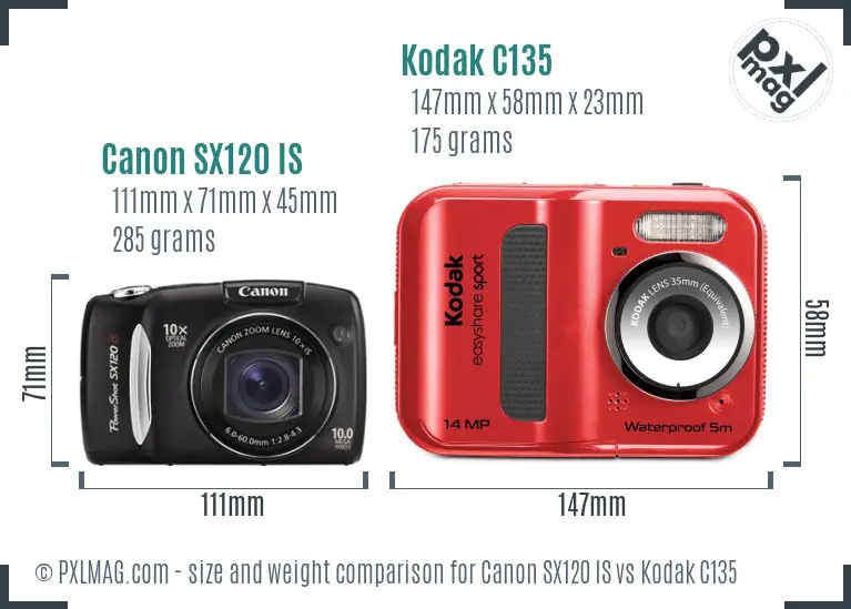 Canon SX120 IS vs Kodak C135 size comparison