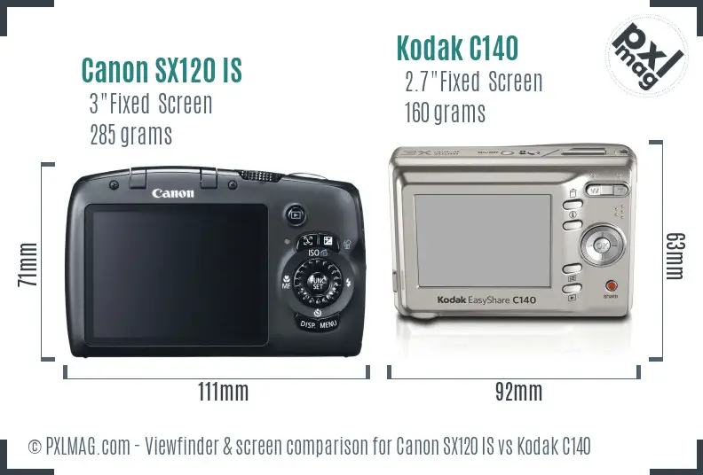 Canon SX120 IS vs Kodak C140 Screen and Viewfinder comparison